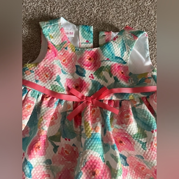 Sleeveless Floral Baby Dress in Aqua and Pink - Picture 5 of 5